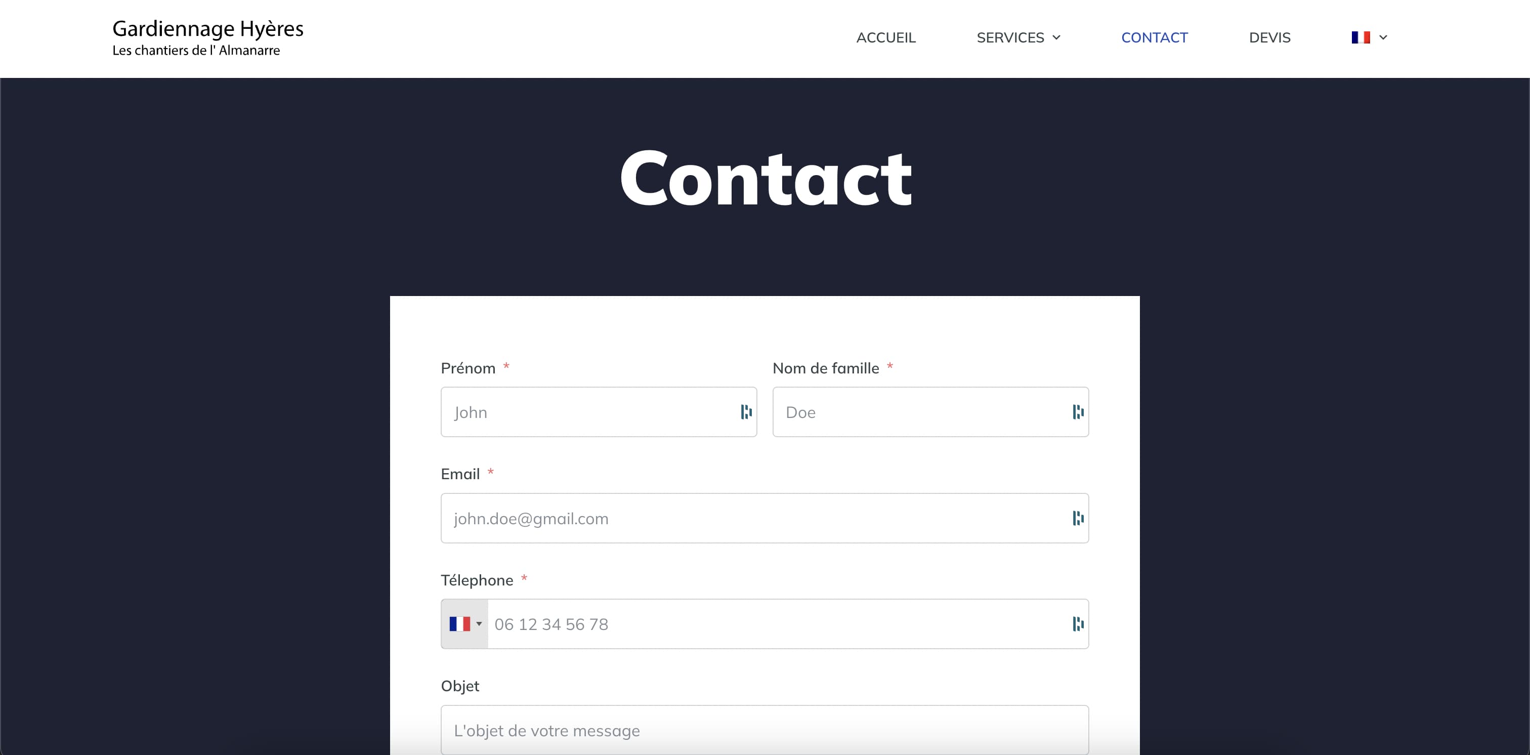 Overview of the contact page